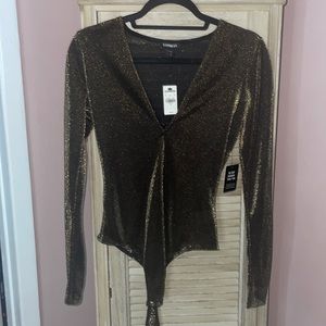Gold Metallic Express Long Sleeve Bodysuit